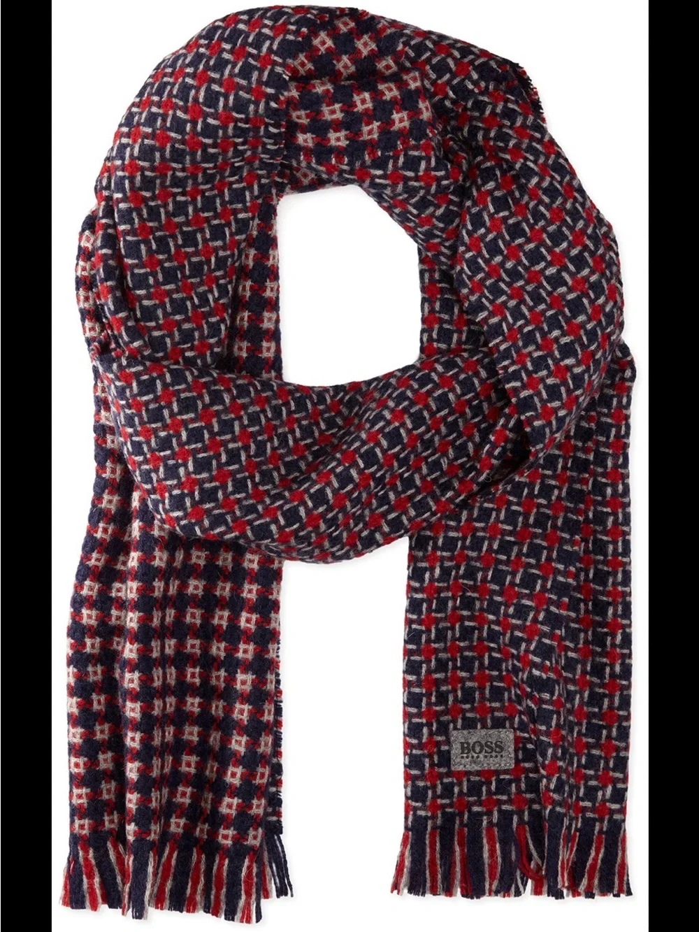 NWT BOSS HUGO BOSS MENS FORELLO RED BLUE WOOL SCARF